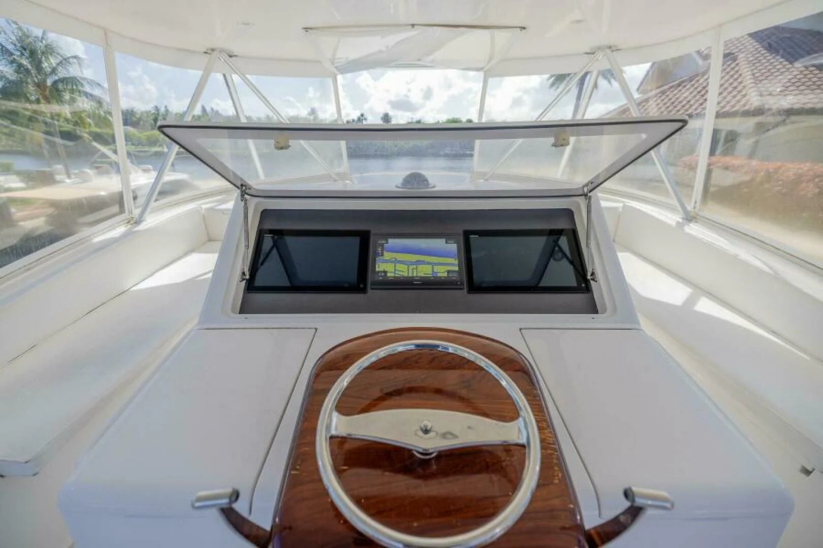 inside of a white car aboard DON'T STOP BELIEVIN Yacht for Sale