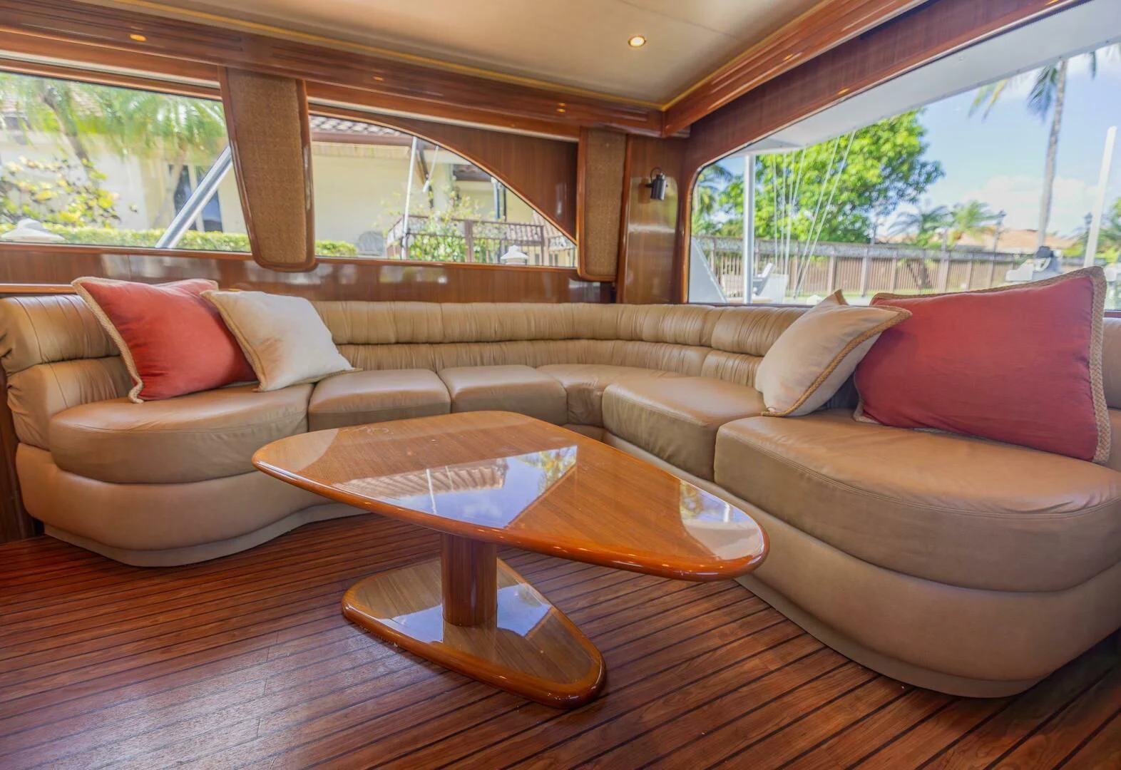 a living room with a couch and a coffee table aboard DON'T STOP BELIEVIN Yacht for Sale