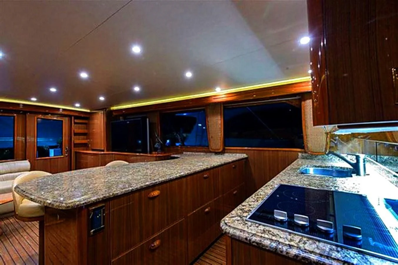 a kitchen with a marble counter top aboard DON'T STOP BELIEVIN Yacht for Sale