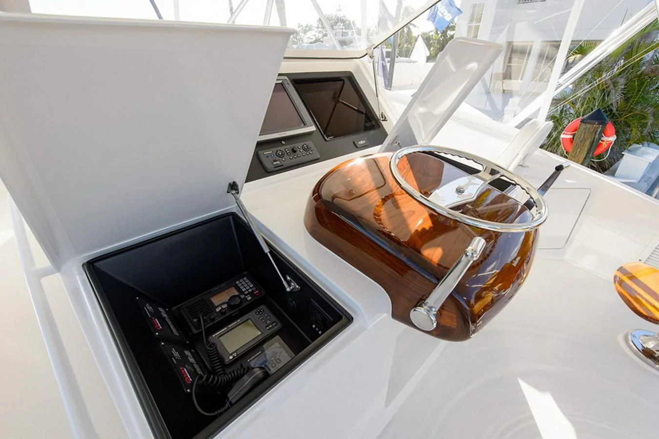 a glass of beer sits on top of a microwave aboard DON'T STOP BELIEVIN Yacht for Sale