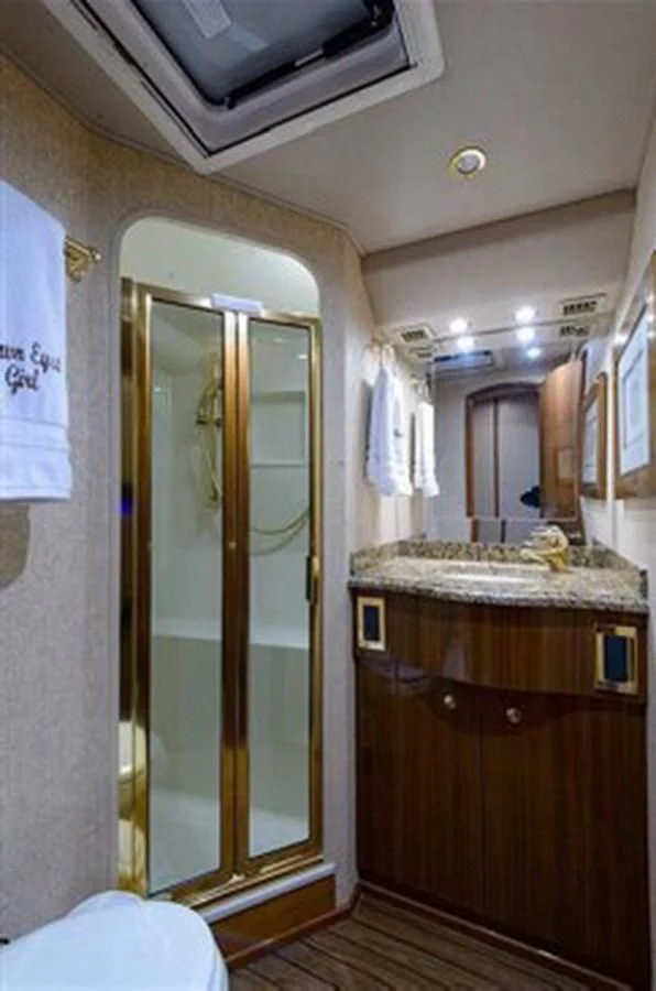 a bathroom with a large shower unit aboard DON'T STOP BELIEVIN Yacht for Sale