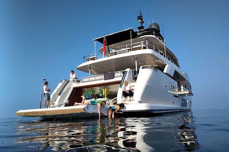 a group of people on a boat aboard SK Yacht for Sale