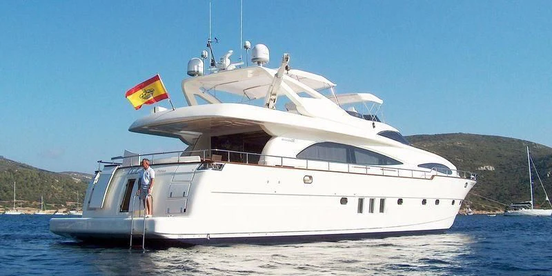 a white yacht on the water aboard ILLA PUERTO PORTALS Yacht for Sale