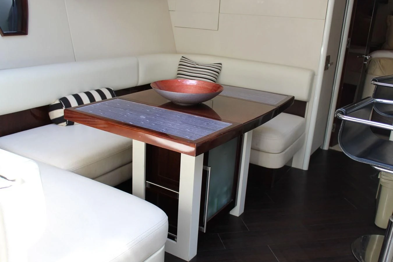 a bowl of water on a table aboard LADY H Yacht for Sale