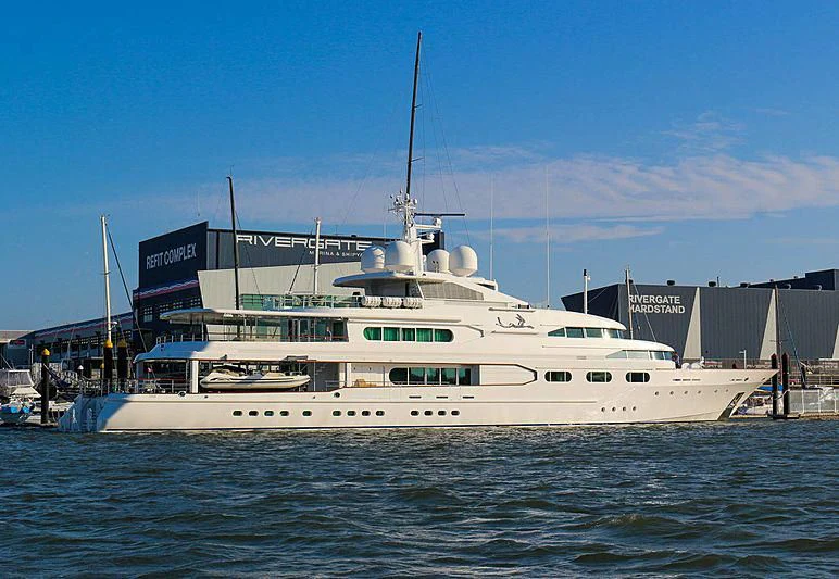 a large white boat in the water aboard DANCING HARE Yacht for Sale