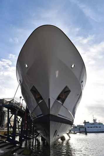 a large ship in the water aboard DANCING HARE Yacht for Sale