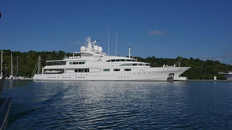 a large white ship in the water aboard DANCING HARE Yacht for Sale