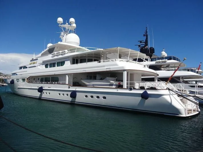 a large white boat in the water aboard DANCING HARE Yacht for Sale