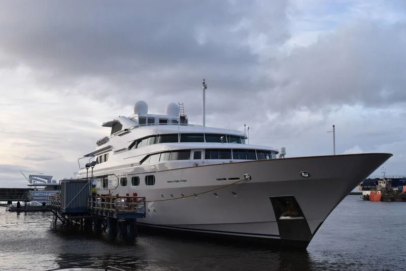 a large white boat aboard DANCING HARE Yacht for Sale