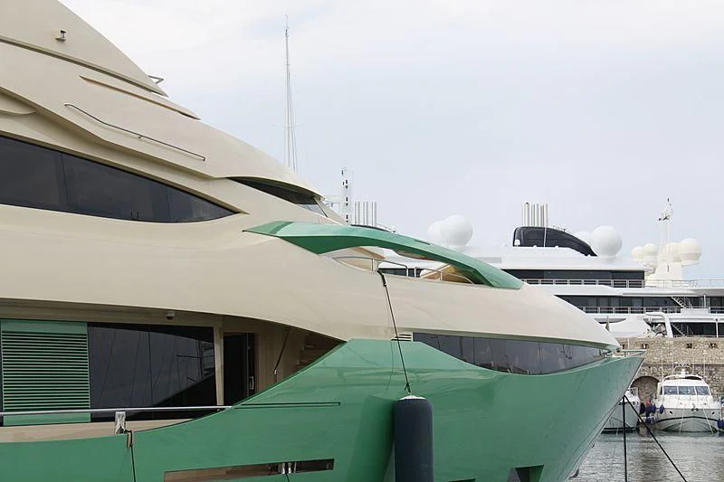 a boat docked at a pier aboard ALMAHA Yacht for Sale