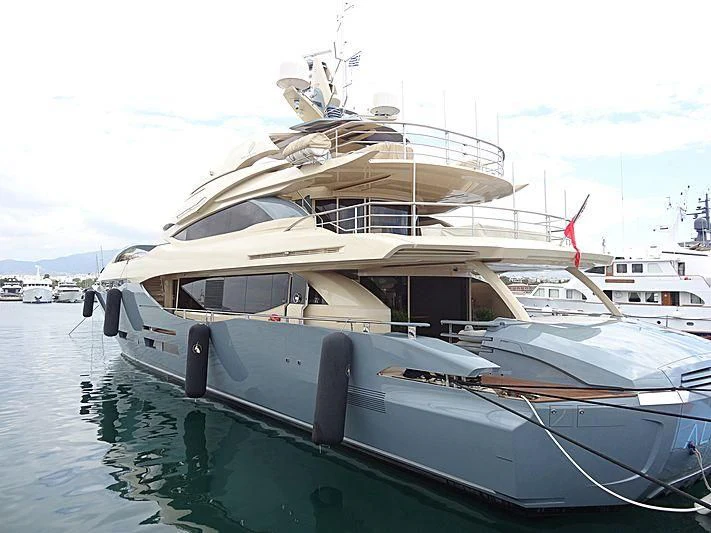 a boat docked at a pier aboard ALMAHA Yacht for Sale