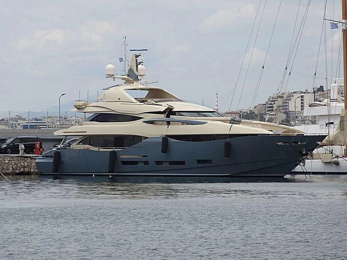 a boat docked at a pier aboard ALMAHA Yacht for Sale