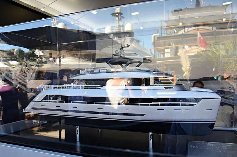 a yacht in a museum aboard SPACECAT Yacht for Sale