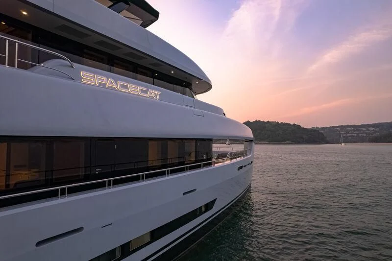 a boat on the water aboard SPACECAT Yacht for Sale