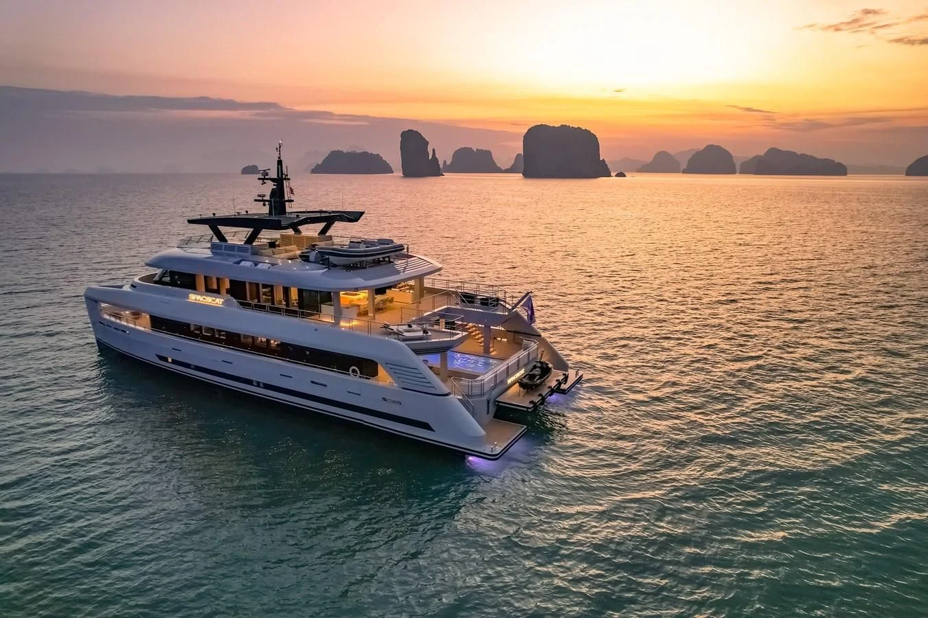 a boat in the water aboard SPACECAT Yacht for Sale