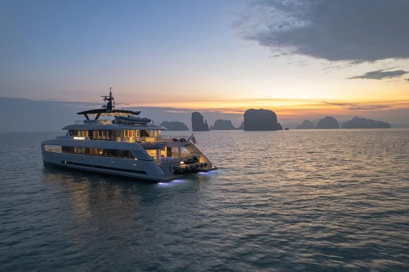 a boat on the water aboard SPACECAT Yacht for Sale