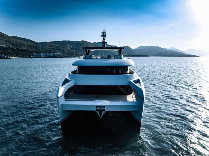 a boat in the water aboard SPACECAT Yacht for Sale