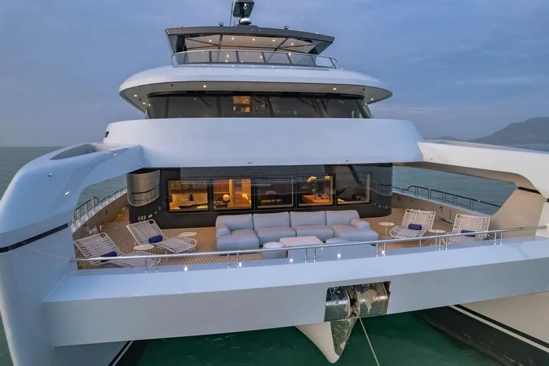 a close-up of a boat aboard SPACECAT Yacht for Sale