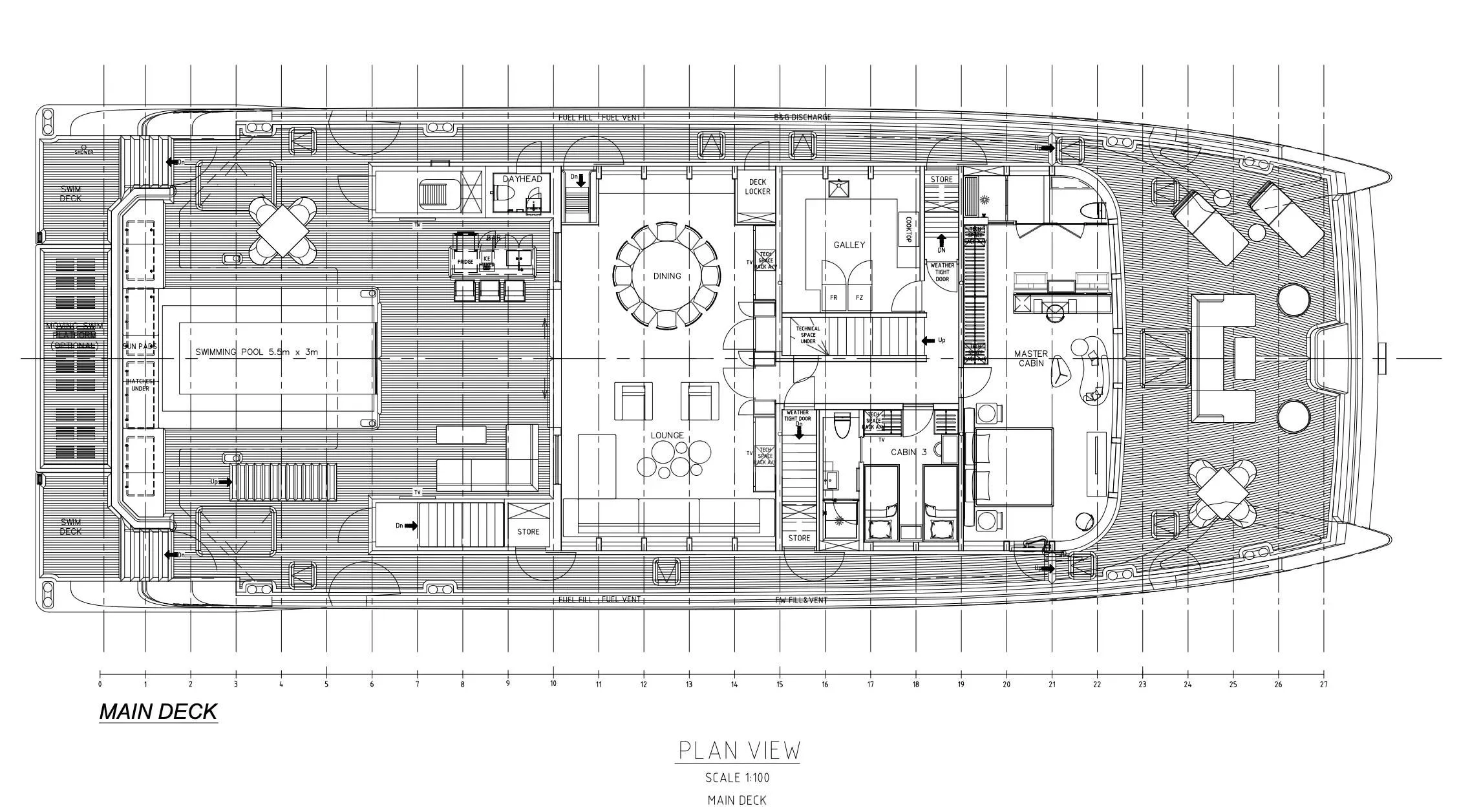 diagram, engineering drawing aboard SPACECAT Yacht for Sale