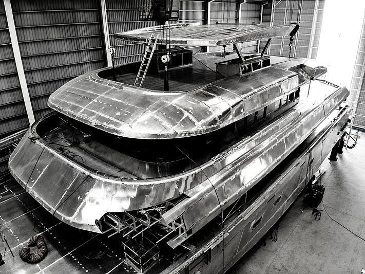 a large metal machine aboard SPACECAT Yacht for Sale