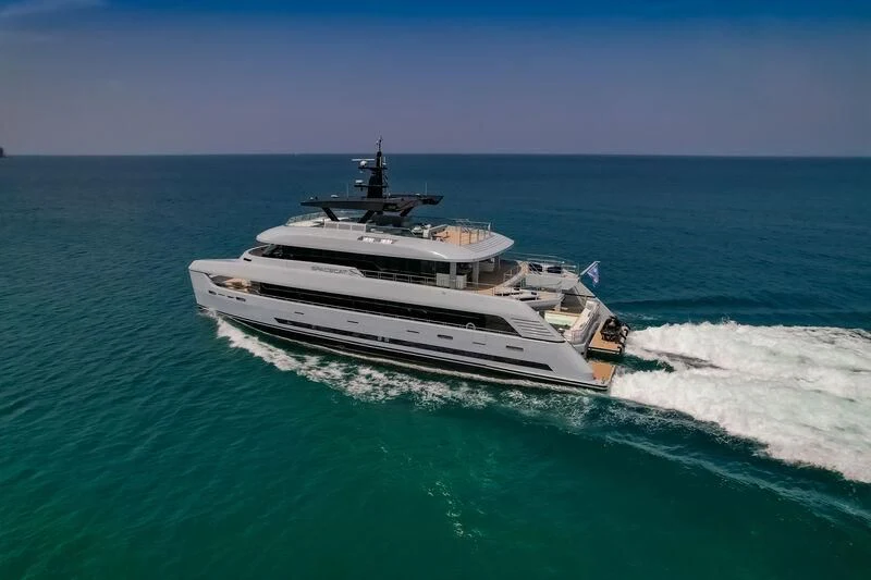 a boat on the water aboard SPACECAT Yacht for Sale