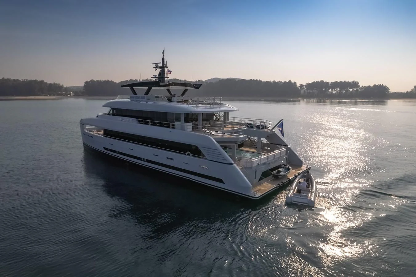 a boat on the water aboard SPACECAT Yacht for Sale