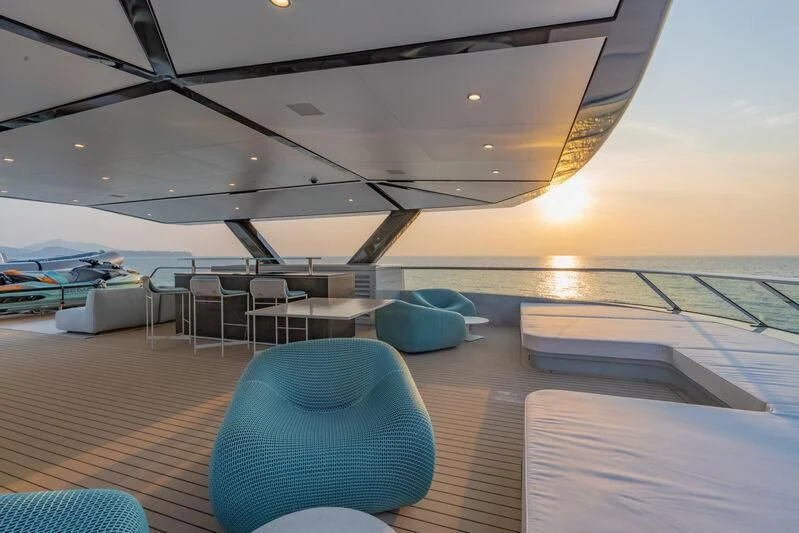 a lounge area on a boat aboard SPACECAT Yacht for Sale