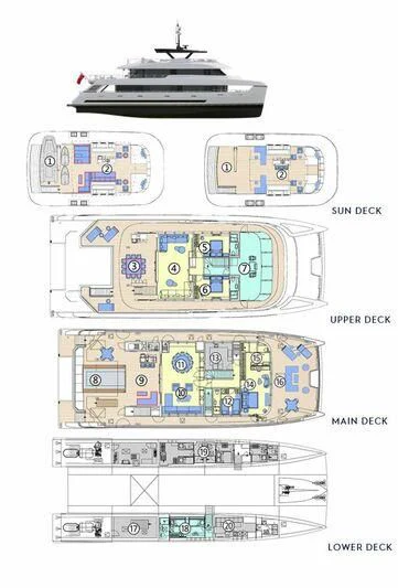 schematic aboard SPACECAT Yacht for Sale
