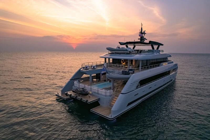 a ship in the water aboard SPACECAT Yacht for Sale