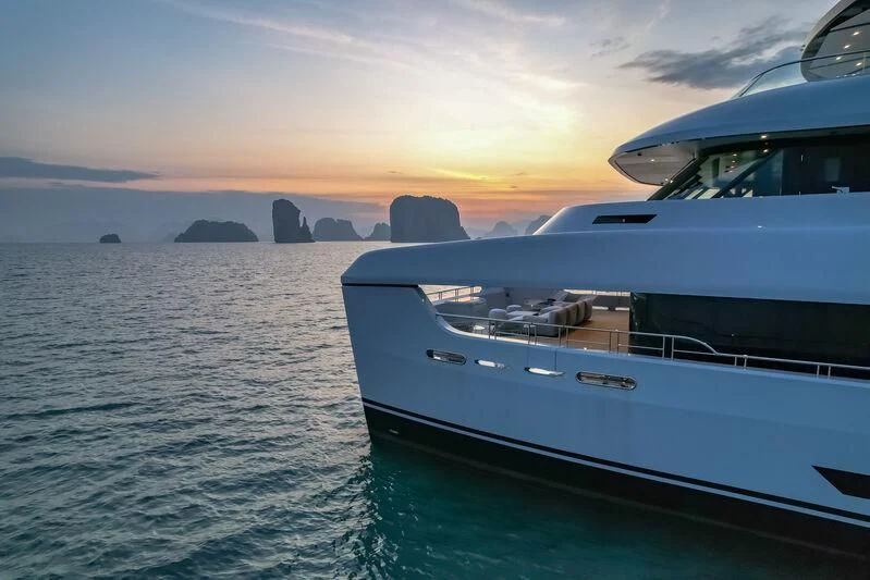 a boat on the water aboard SPACECAT Yacht for Sale