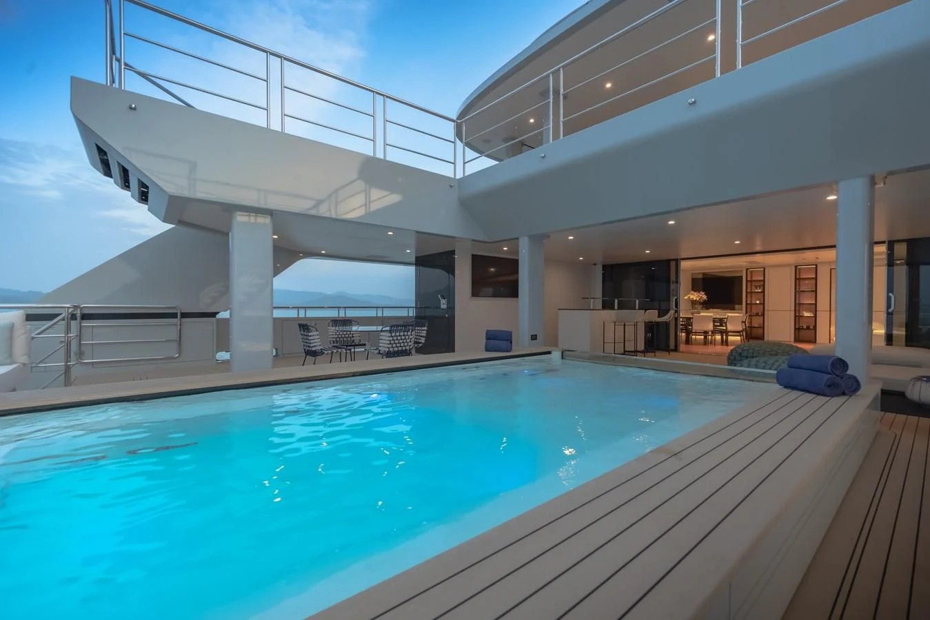 a swimming pool in a house aboard SPACECAT Yacht for Sale
