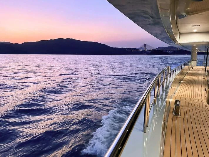 a boat on the water aboard SPACECAT Yacht for Sale