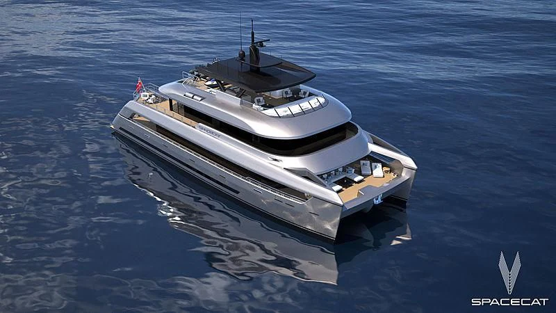 a boat on the water aboard SPACECAT Yacht for Sale