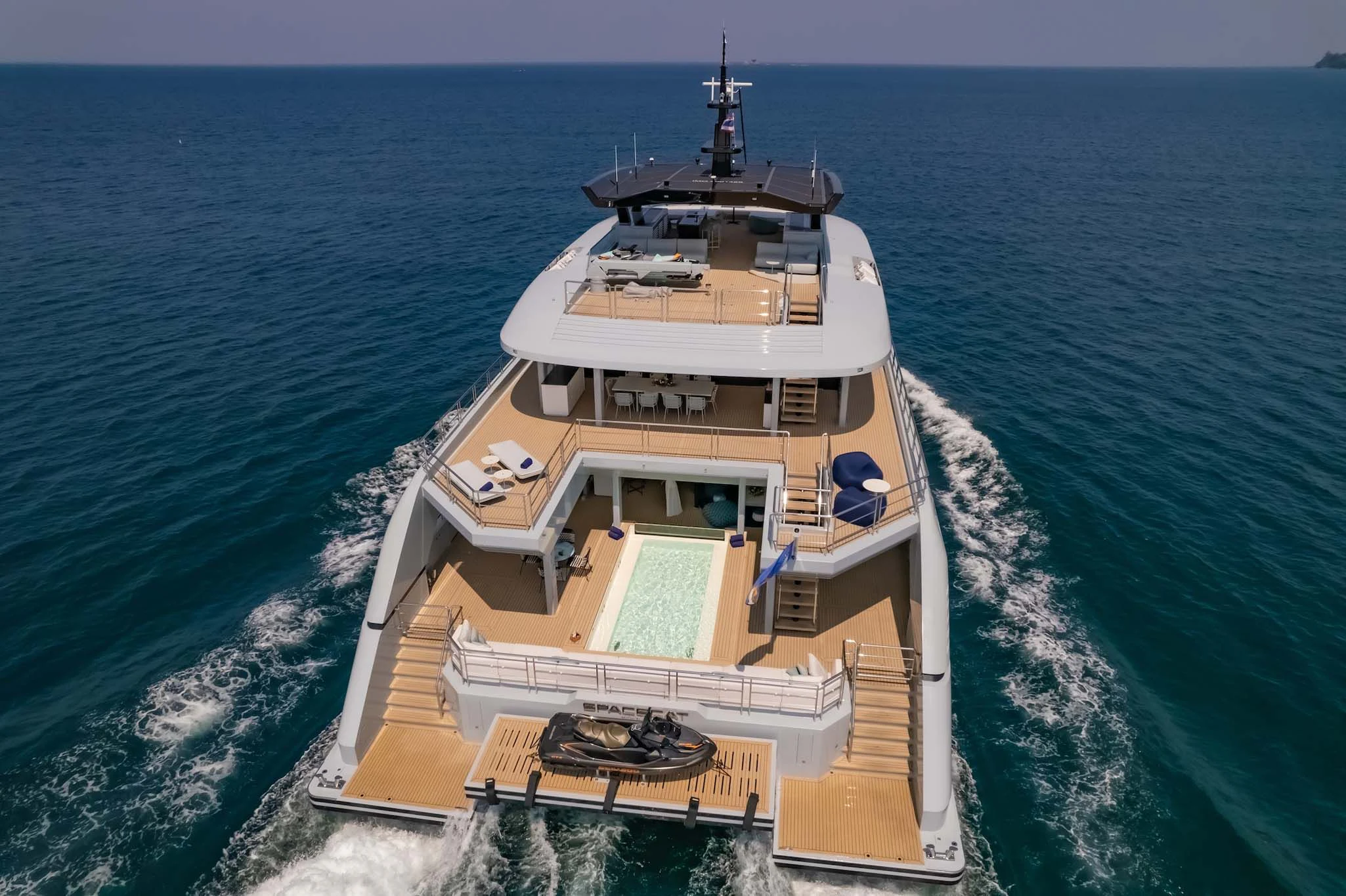a ship on the water aboard SPACECAT Yacht for Sale