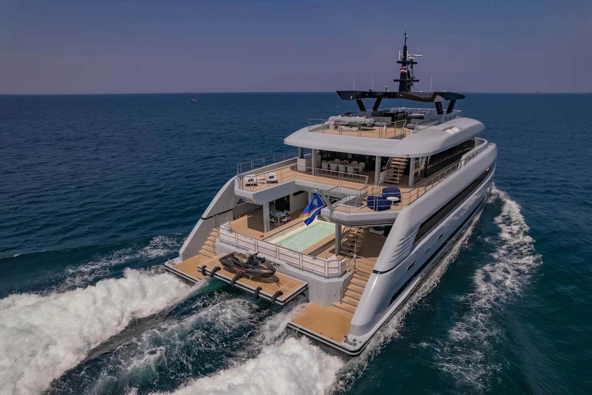 a ship on the water aboard SPACECAT Yacht for Sale