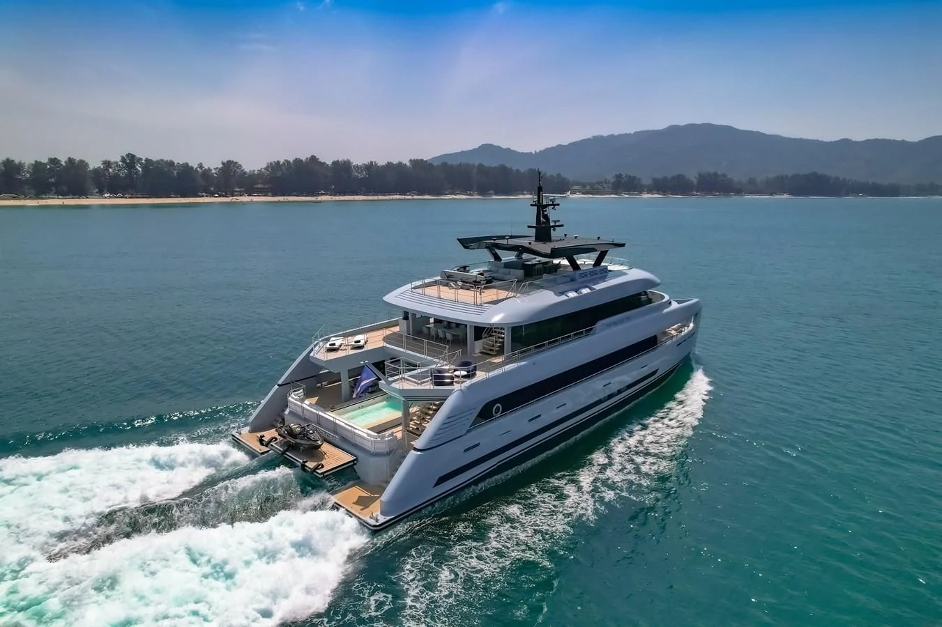 a boat on the water aboard SPACECAT Yacht for Sale