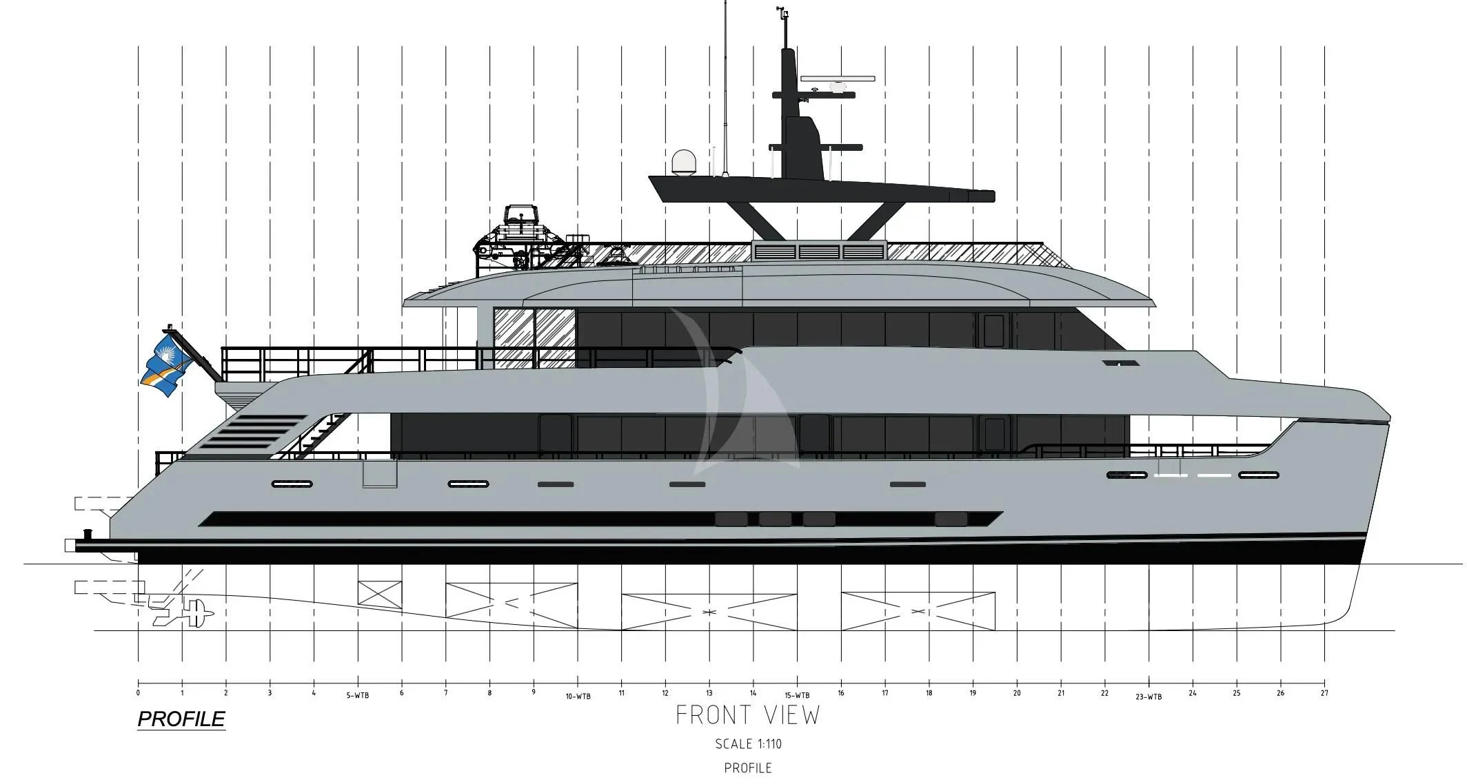 diagram, engineering drawing aboard SPACECAT Yacht for Sale