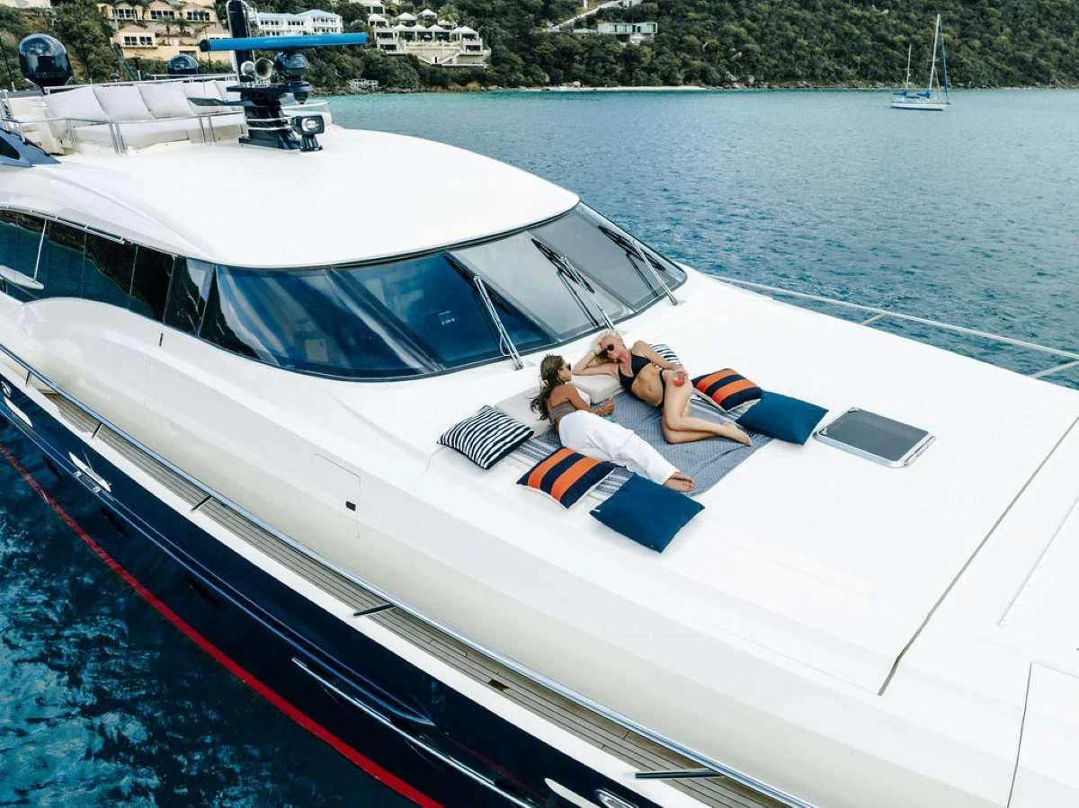 a couple sitting on a boat aboard VANTAGE Yacht for Sale