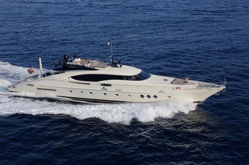 a white yacht in the water aboard VANTAGE Yacht for Sale
