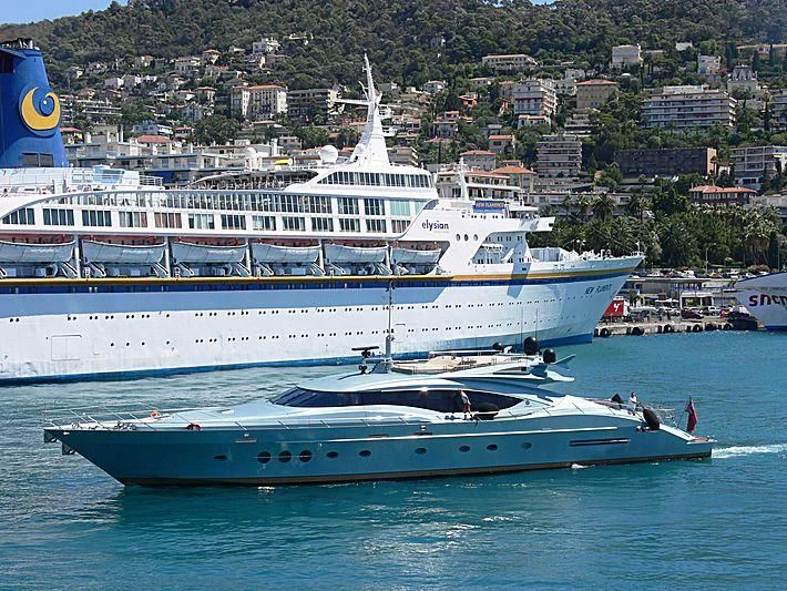 a large boat in the water aboard VANTAGE Yacht for Sale