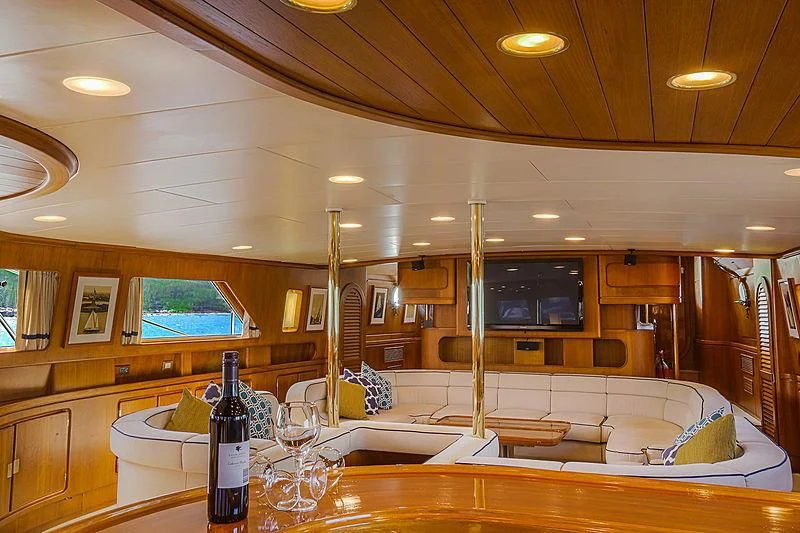 a wine bottle on a counter aboard INFINIUM Yacht for Sale