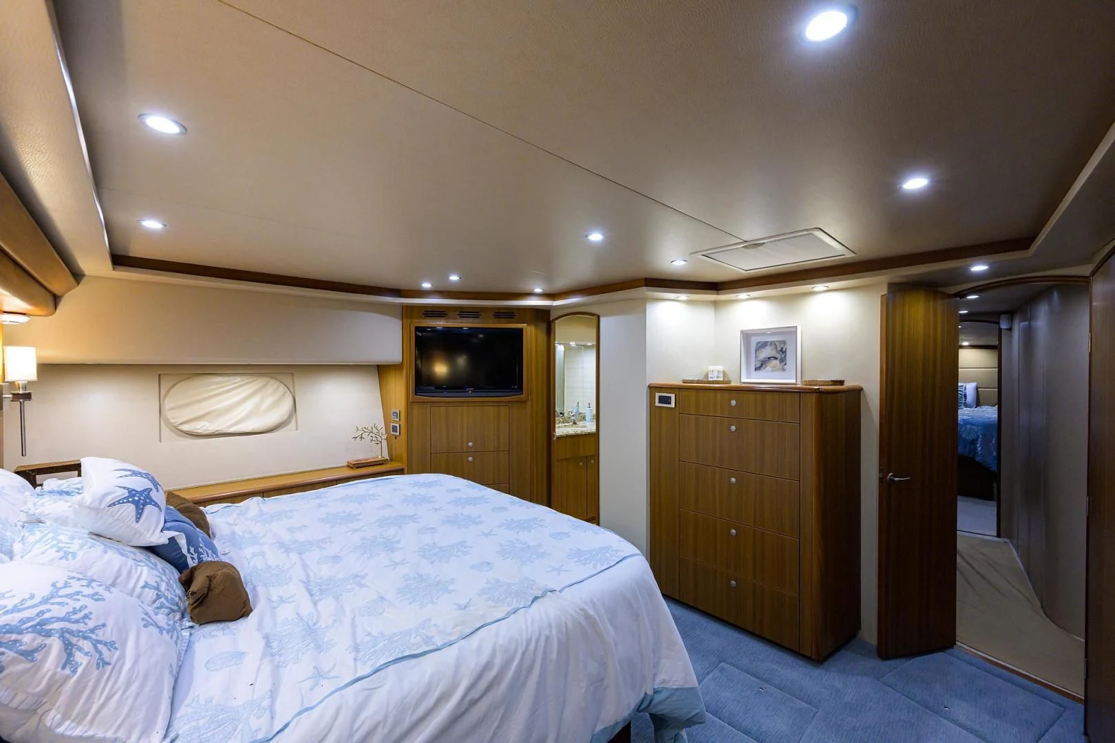 a hotel room with two beds aboard RITE ANGLER Yacht for Sale