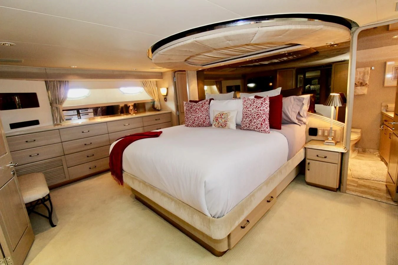 a large bed in a room aboard NO EXCEPTIONS Yacht for Sale