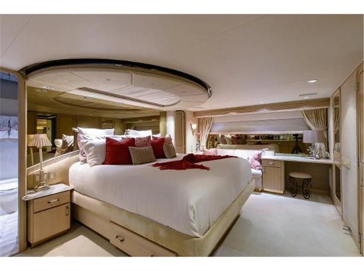 a large bed in a room aboard NO EXCEPTIONS Yacht for Sale