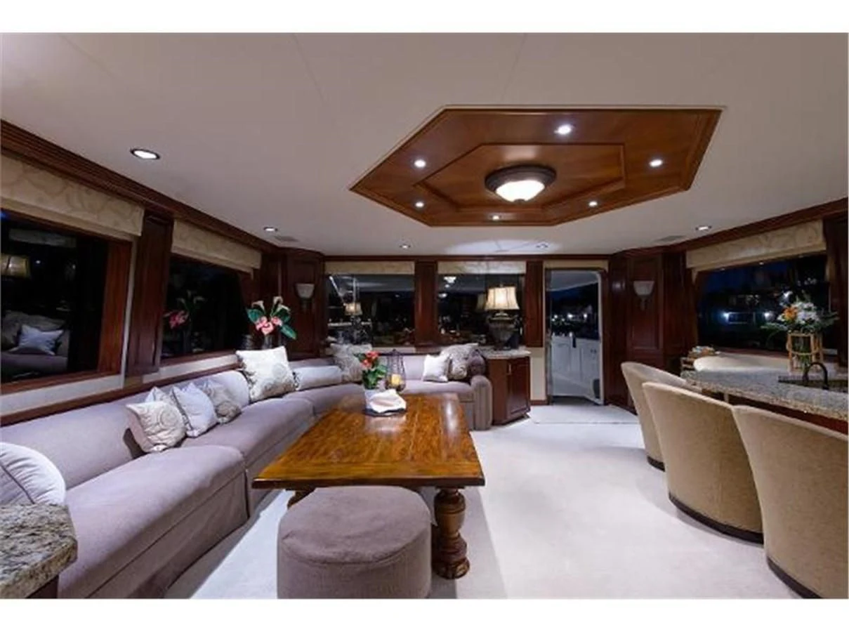 a living room with a large open floor plan aboard NO EXCEPTIONS Yacht for Sale