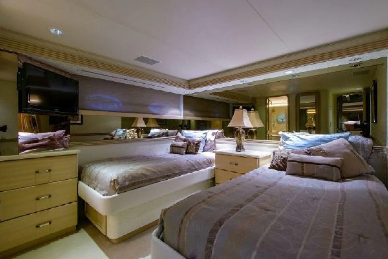 a bedroom with two beds aboard NO EXCEPTIONS Yacht for Sale