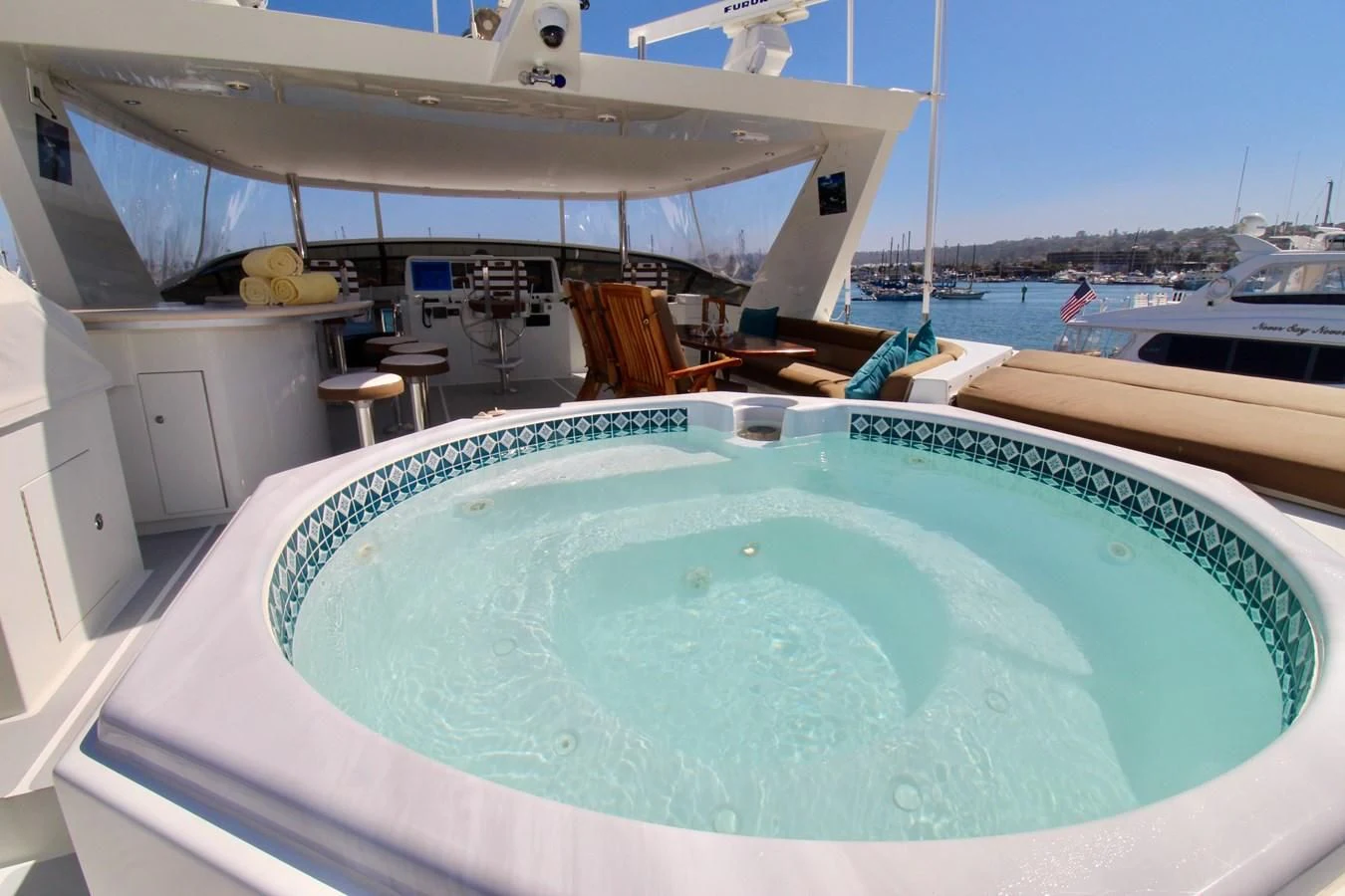 a swimming pool on a boat aboard NO EXCEPTIONS Yacht for Sale