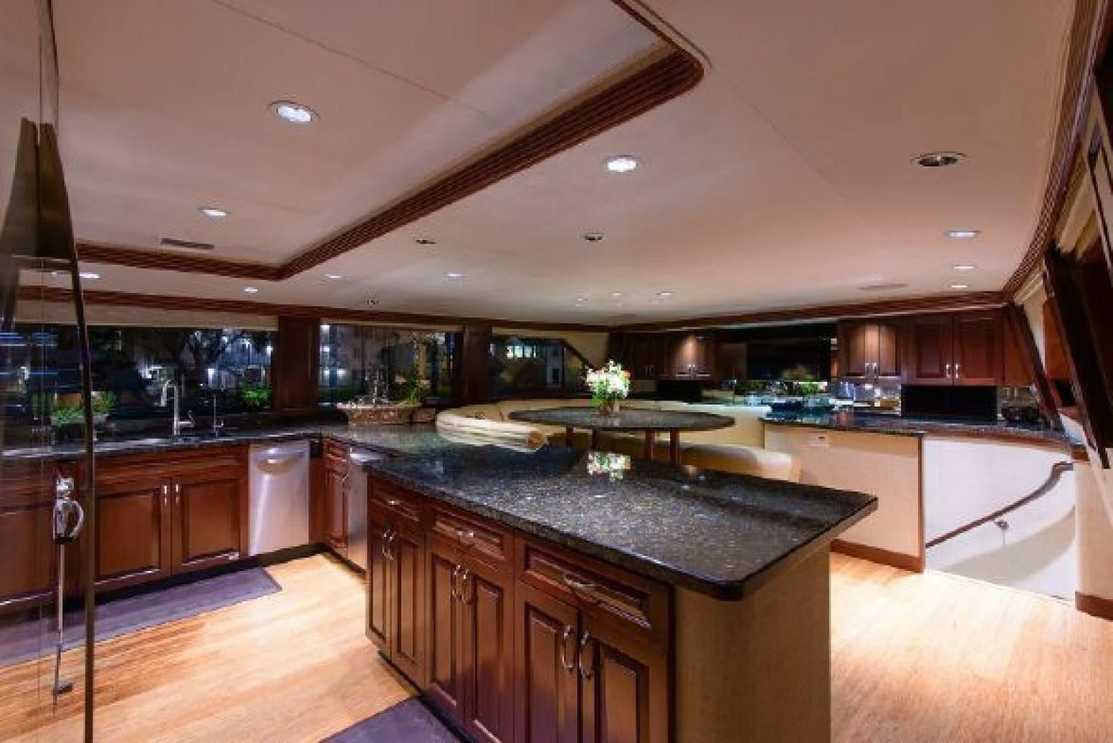 a large kitchen with a large island aboard NO EXCEPTIONS Yacht for Sale