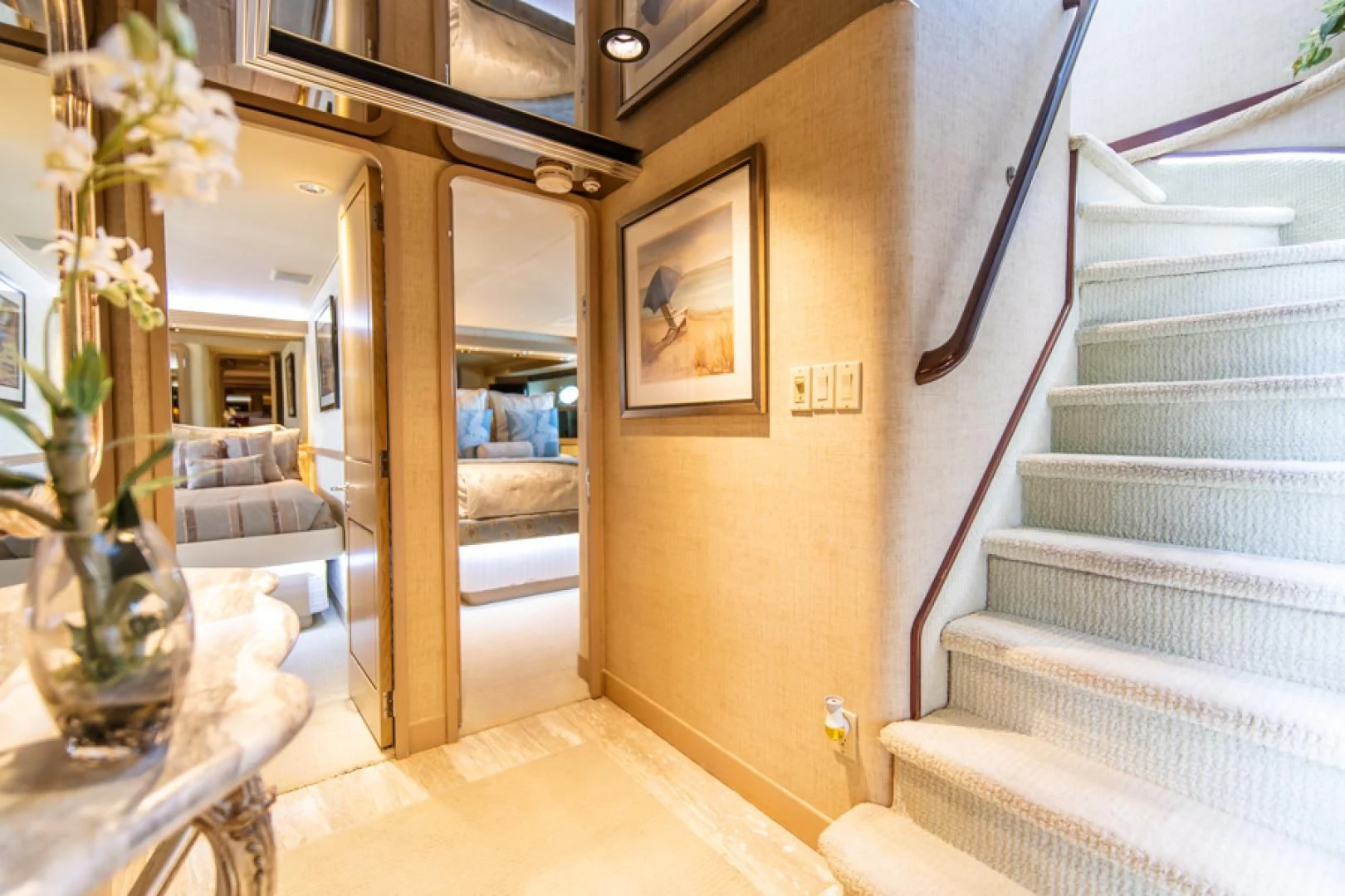 a staircase leading to a room aboard NO EXCEPTIONS Yacht for Sale
