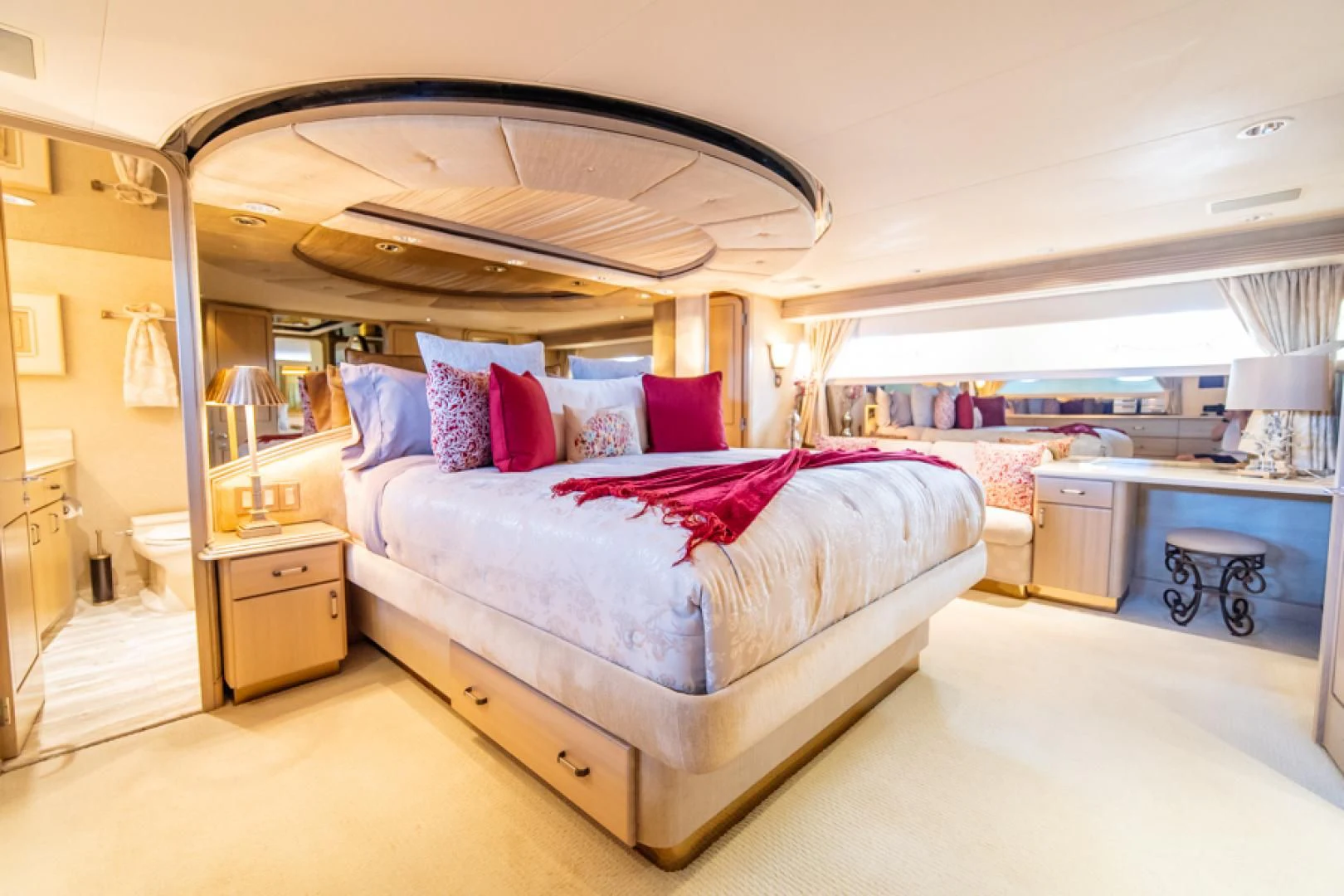 a bed in a room aboard NO EXCEPTIONS Yacht for Sale